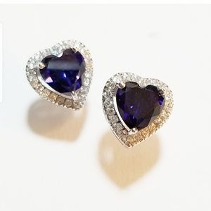 Heart Sapphire CZ Sterling Silver Earrings
